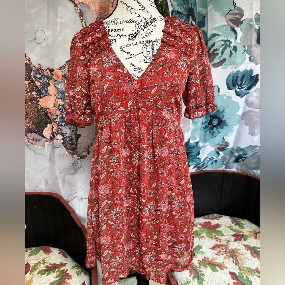 BLUE RAIN Floral Red Dress